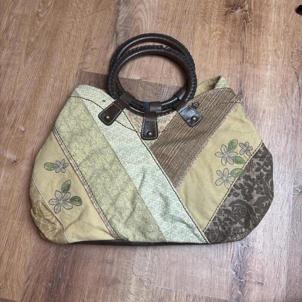 Fossil vtg patchwork soho shoulder bag brown tan … - image 1